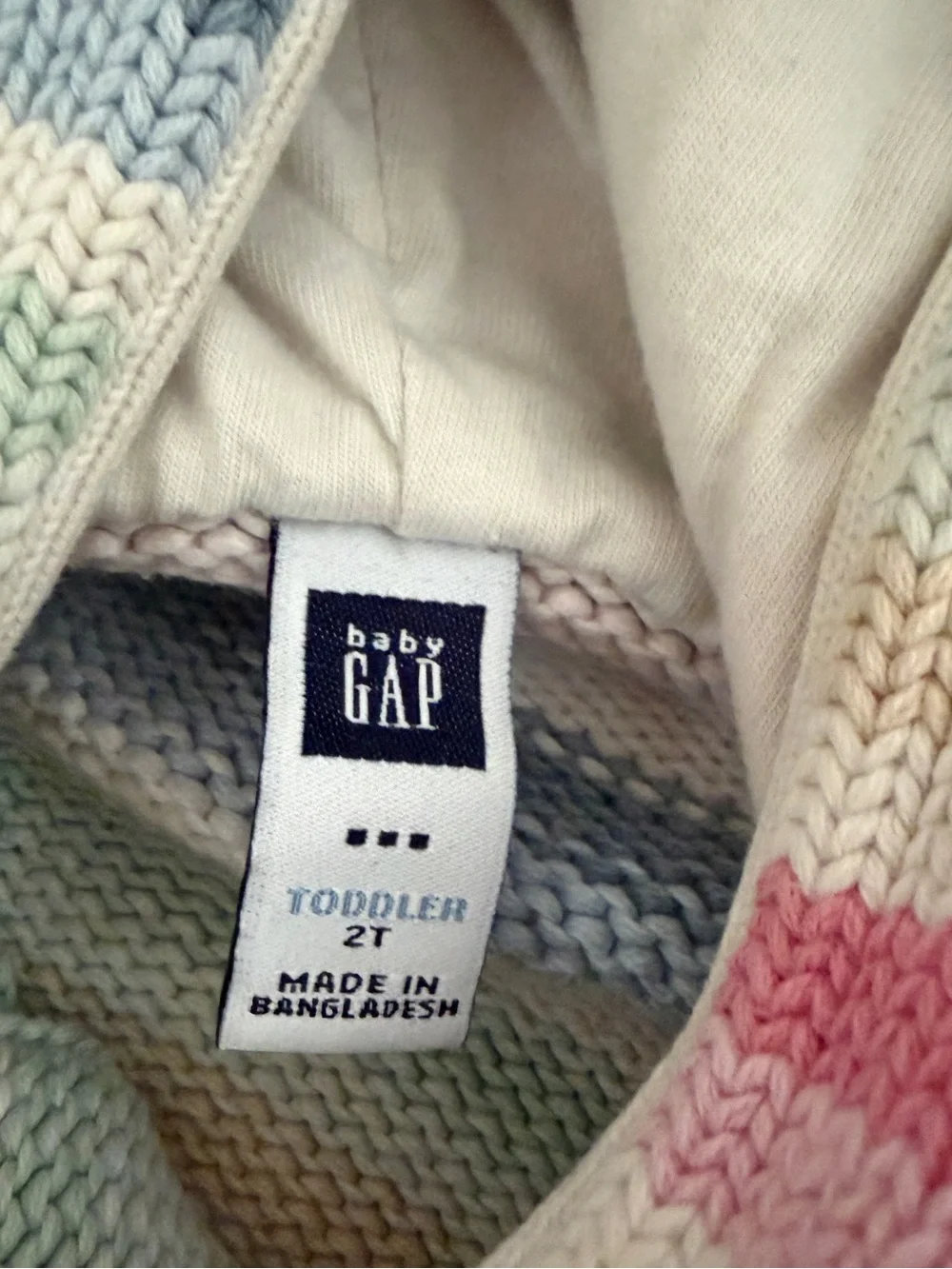 GAP Pastel Striped Hooded Cardigan - Pink, Blue, Cream Chunky Knit